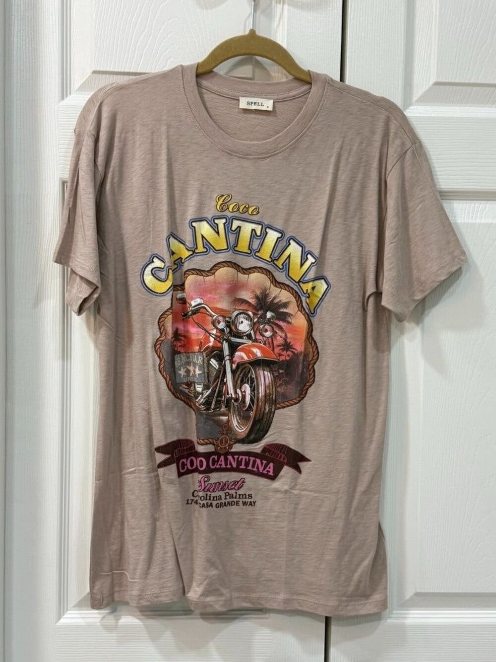 Spell NWT Coco Cantina Biker Tee Graphic Organic Cotton Beige S - Picture 2 of 10